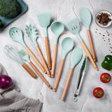 NNEDSZ 12pcs Silicone Utensils Set Mint