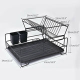 NNEDSZ 2 Tier Dish Drainer with Cutlery Holder Black