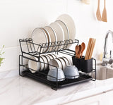 NNEDSZ 2 Tier Dish Drainer with Cutlery Holder Black