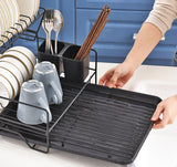 NNEDSZ 2 Tier Dish Drainer with Cutlery Holder Black