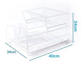 NNEDSZ 2 Tier Dish Drainer with Cutlery Holder White