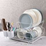 NNEDSZ 2 Tier Dish Drainer with Cutlery Holder White
