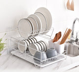 NNEDSZ 2 Tier Dish Drainer with Cutlery Holder White
