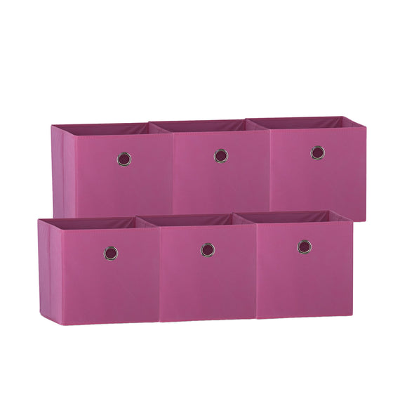 NNEDSZ SORTI 33x33x27 CM Dark Pink 6-Pack Foldable Storage Cubes - Fabric Bookcase Organizers for Toys and More