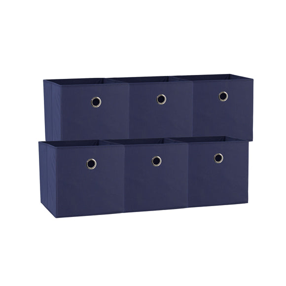 NNEDSZ SORTI 33x33x27 CM Dark Blue 6-Pack Foldable Storage Cubes - Fabric Bookcase Organizers for Toys and More