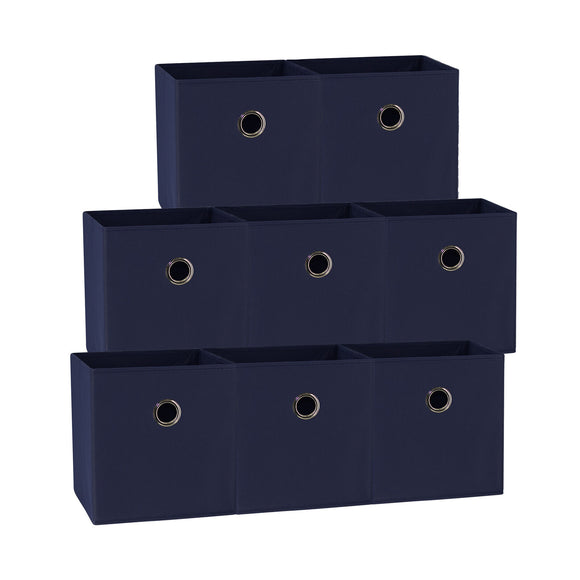 NNEDSZ SORTI 27x28x27 CM Dark Blue 8-Pack Foldable Storage Cubes - Fabric Bookcase Organizers for Toys and More