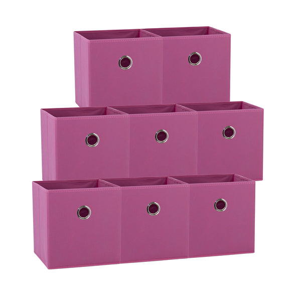 NNEDSZ SORTI 27x28x27 CM Dark Pink 8-Pack Foldable Storage Cubes - Fabric Bookcase Organizers for Toys and More