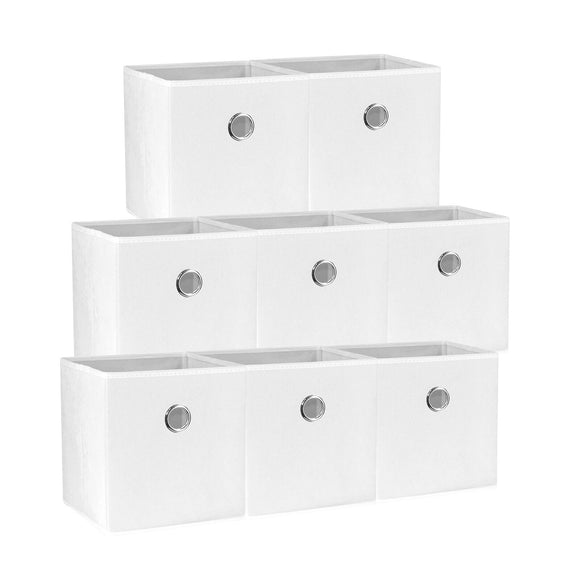 NNEDSZ SORTI 27x28x27 CM White 8-Pack Foldable Storage Cubes - Fabric Bookcase Organizers for Toys and More