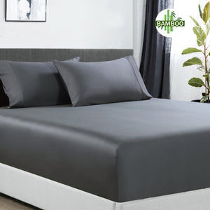NNEDSZ 400 thread count bamboo cotton 1 fitted sheet with 2 pillowcases single charcoal