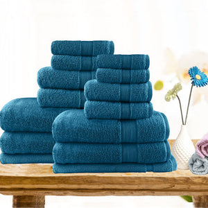 NNEDSZ 14pc light weight soft cotton bath towel set teal
