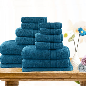 NNEDSZ 14pc light weight soft cotton bath towel set teal