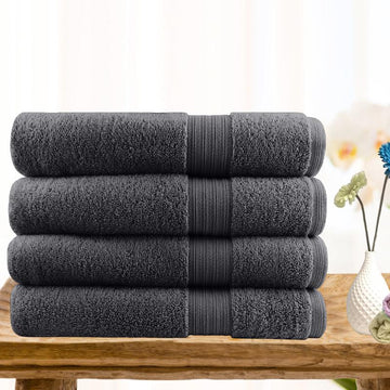 NNEDSZ 4 piece ultra light cotton bath towels in charcoal