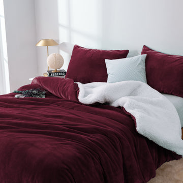 NNEDSZ 2 in 1 teddy sherpa duvet cover set and blanket king aubergine