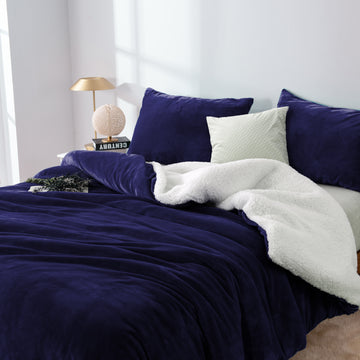 NNEDSZ 2 in 1 teddy sherpa duvet cover set and blanket king midnight
