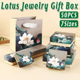 50pcs Blue Vintage Lotus Jewelry Box Paper Packaging Gift Boxes for Jewelry - 22.5*5*3.5cm(Box)