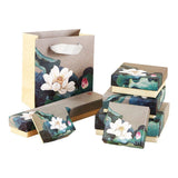 50pcs Blue Vintage Lotus Jewelry Box Paper Packaging Gift Boxes for Jewelry - 22.5*5*3.5cm(Box)