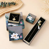 50pcs Blue Vintage Lotus Jewelry Box Paper Packaging Gift Boxes for Jewelry - 22.5*5*3.5cm(Box)