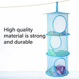 Foldable Clothes Drying Basket Three-layer Hanging Storage Breathable Organizer - Blue