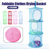 Foldable Clothes Drying Basket Three-layer Hanging Storage Breathable Organizer - Pink