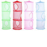 Foldable Clothes Drying Basket Three-layer Hanging Storage Breathable Organizer - Pink