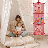 Foldable Clothes Drying Basket Three-layer Hanging Storage Breathable Organizer - Pink