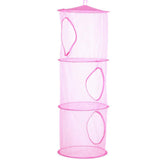 Foldable Clothes Drying Basket Three-layer Hanging Storage Breathable Organizer - Red