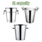 5L Stainless Steel Ice Bucket Champagne Wine Bucket Hotel Bar Ice Container - Circular Ring