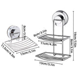 Shower Bar Holder Suction Basket Wall Mounted Stainless Steel Bathroom Soap Dish - Double Layer