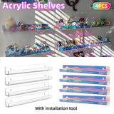 Acrylic Wall Shelves Set 4PCS Floating Display Storage Racks Clear for Home Use - Transparent