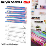 Acrylic Wall Shelves Set 4PCS Floating Display Storage Racks Clear for Home Use - Transparent