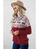 NNEDSZ Azura Exchange Christmas Elk Print Cowl Neck Knit Top - 2XL