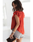 NNEDSZ Exchange Tiered Ruffled Drawstring V Neck Top - L