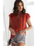 NNEDSZ Exchange Tiered Ruffled Drawstring V Neck Top - L