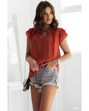 NNEDSZ Exchange Tiered Ruffled Drawstring V Neck Top - L
