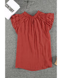 NNEDSZ Exchange Tiered Ruffled Drawstring V Neck Top - L