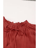 NNEDSZ Exchange Tiered Ruffled Drawstring V Neck Top - L