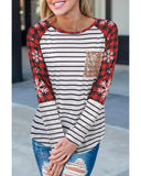NNEDSZ Azura Exchange Christmas Striped Patchwork Long Sleeve Top - L