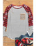 NNEDSZ Azura Exchange Christmas Striped Patchwork Long Sleeve Top - M