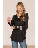 NNEDSZ Exchange Leopard Splicing Buttoned Knit Top - L