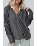 NNEDSZ Exchange Contrast Patched Exposed Seam Henley Top - 2XL