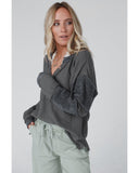 NNEDSZ Exchange Contrast Patched Exposed Seam Henley Top - 2XL