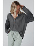 NNEDSZ Exchange Contrast Patched Exposed Seam Henley Top - 2XL