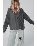 NNEDSZ Exchange Contrast Patched Exposed Seam Henley Top - 2XL
