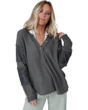 NNEDSZ Exchange Contrast Patched Exposed Seam Henley Top - 2XL