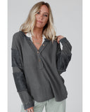 NNEDSZ Exchange Contrast Patched Exposed Seam Henley Top - M