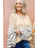 NNEDSZ Exchange Patchwork Leopard Print Lantern Sleeve Top - L