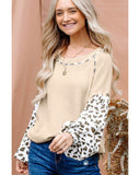 NNEDSZ Exchange Patchwork Leopard Print Lantern Sleeve Top - S