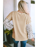 NNEDSZ Exchange Patchwork Leopard Print Lantern Sleeve Top - S