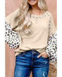 NNEDSZ Exchange Patchwork Leopard Print Lantern Sleeve Top - XL