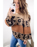 NNEDSZ Exchange Leopard Colorblock Patchwork Knit Top - L